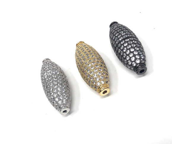CZ Micro Pave Beads, Spacer Beads, Jewelry Supplies, Jewelry Findings for DIY Jewelry Making, Football Pave Beads, 29mm X 10mm, 1 Pc