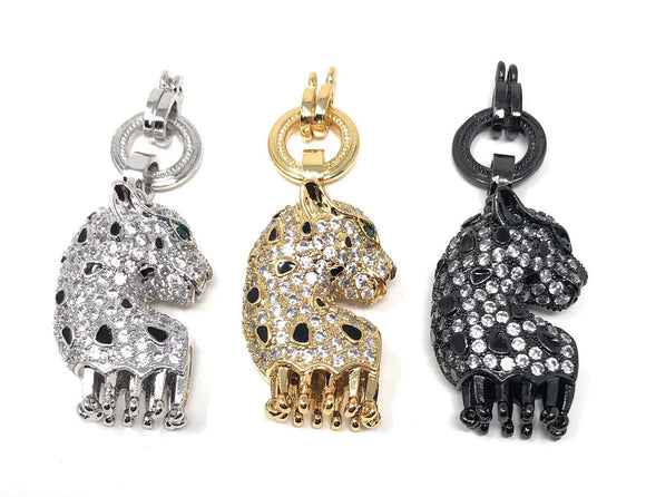 CZ Micro Pave Leopard Pendant /Enhancer, CZ Pave Pendant, Jewelry Findings, Jewelry Supplies, CZ Leopard Head Link Connector, Jewelry Making