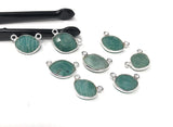 marquise Amazonite connector faceted on both sides and framed in sterling silver