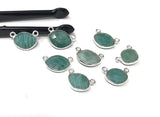 marquise Amazonite connector faceted on both sides and framed in sterling silver