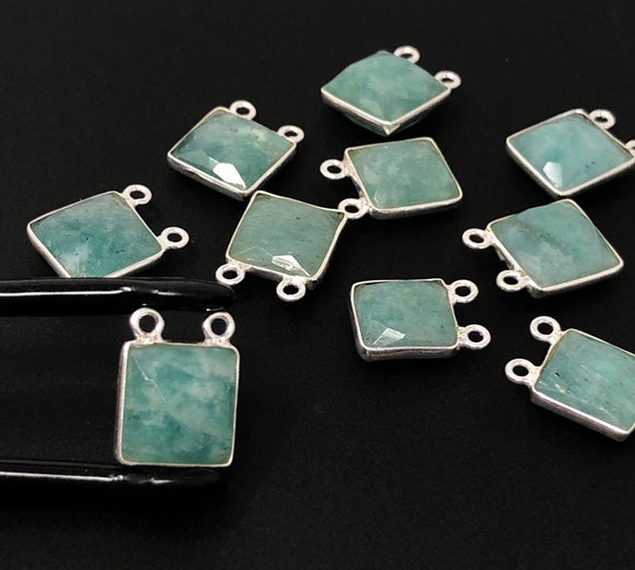 9 Pcs Sterling Silver Amazonite Gemstone Connector, Bulk Charms, Jewelry Supplies for Jewelry Making, Wholesale Jewelry Findings