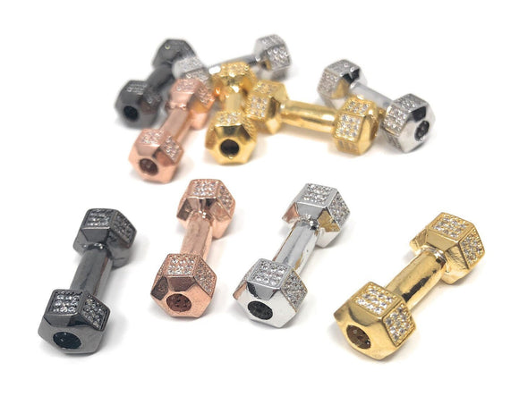 Pave Dumbbell Beads, CZ Micro Pave Fitness Dumbbell Connector Beads, Jewelry Supplies, Jewelry Findings for DIY Jewelry Making, 23mmX7mm