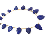 Lapis Lazuli Carved Leaf Gemstone Beads, Natural Gemstone Beads, Beading Supplies for DIY Jewelry Making, Wholesale Bulk Beads, 8" Strand