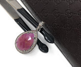 Pink Sapphire Gemstone Pendant, Sterling Silver Pave Diamond Pendant, Spiritual Healing Heart Chakra Jewelry, September Birthstone Jewelry