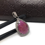 Pink Sapphire Gemstone Pendant, Sterling Silver Pave Diamond Pendant, Spiritual Healing Heart Chakra Jewelry, September Birthstone Jewelry