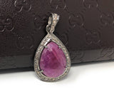 Pink Sapphire Diamond Pendant, Sterling Silver Gemstone Pendant, Pave Diamond Pendant, Natural Sapphire Gemstone Jewelry, Gifts for Her