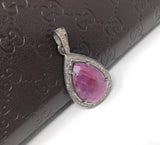 Pink Sapphire Diamond Pendant, Sterling Silver Gemstone Pendant, Pave Diamond Pendant, Natural Sapphire Gemstone Jewelry, Gifts for Her