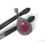 Sterling Silver Pink Sapphire Diamond Pendant, Gemstone Pendant, Pave Diamond Pendant, Natural Sapphire Gemstone Jewelry, Gifts for Her