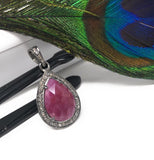 Sterling Silver Pink Sapphire Diamond Pendant, Gemstone Pendant, Pave Diamond Pendant, Natural Sapphire Gemstone Jewelry, Gifts for Her