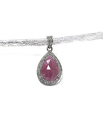 Sterling Silver Pink Sapphire Diamond Pendant, Gemstone Pendant, Pave Diamond Pendant, Natural Sapphire Gemstone Jewelry, Gifts for Her