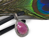 Sterling Silver Pink Sapphire Diamond Pendant, Gemstone Pendant, Pave Diamond Pendant, Natural Sapphire Gemstone Jewelry, Gifts for Her