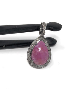 Sterling Silver Pink Sapphire Diamond Pendant, Gemstone Pendant, Pave Diamond Pendant, Natural Sapphire Gemstone Jewelry, Gifts for Her