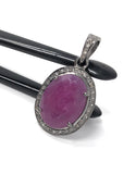 Pink Sapphire Gemstone Pendant, Silver Diamond Pendant, Heart Chakra September Birthstone Jewelry, Spiritual Healing Crystal Jewelry Gifts