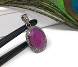 Pink Sapphire Gemstone Pendant, Silver Diamond Pendant, Heart Chakra September Birthstone Jewelry, Spiritual Healing Crystal Jewelry Gifts