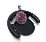 Pink Sapphire Pendant, Pave Diamond Gemstone Jewelry, Heart Chakra Spiritual Healing Crystal Jewelry, September Birthstone Jewelry Gifts