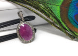 Pink Sapphire Gemstone Pendant, Sterling Silver Pave Diamond Pendant, Spiritual Healing Crystal Jewelry, Heart Chakra Jewelry Gifts for Her