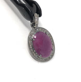 Pink Sapphire Gemstone Pendant, Sterling Silver Pave Diamond Pendant, Spiritual Healing Crystal Jewelry, Heart Chakra Jewelry Gifts for Her