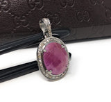 Pink Sapphire Healing Crystal Gemstone Pendant, Spiritual Jewelry, Pave Diamond Pendant, September Birthstone Heart Chakra Jewelry Gifts