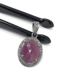 Pink Sapphire Healing Crystal Gemstone Pendant, Spiritual Jewelry, Pave Diamond Pendant, September Birthstone Heart Chakra Jewelry Gifts