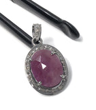 Pink Sapphire Healing Crystal Gemstone Pendant, Spiritual Jewelry, Pave Diamond Pendant, September Birthstone Heart Chakra Jewelry Gifts