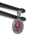 Pink Sapphire Healing Crystal Gemstone Pendant, Spiritual Jewelry, Pave Diamond Pendant, September Birthstone Heart Chakra Jewelry Gifts