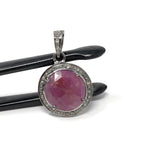 Sterling Silver Pink Sapphire Diamond Pendant, Gemstone Pendant, Pave Diamond Pendant, Natural Sapphire Gemstone Jewelry, Gifts for Her