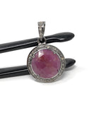 Sterling Silver Pink Sapphire Diamond Pendant, Gemstone Pendant, Pave Diamond Pendant, Natural Sapphire Gemstone Jewelry, Gifts for Her