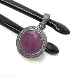 Sterling Silver Pink Sapphire Diamond Pendant, Gemstone Pendant, Pave Diamond Pendant, Natural Sapphire Gemstone Jewelry, Gifts for Her