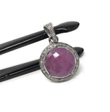 Sterling Silver Pink Sapphire Diamond Pendant, Gemstone Pendant, Pave Diamond Pendant, Natural Sapphire Gemstone Jewelry, Gifts for Her
