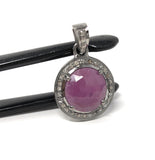 Sterling Silver Pink Sapphire Diamond Pendant, Gemstone Pendant, Pave Diamond Pendant, Natural Sapphire Gemstone Jewelry, Gifts for Her