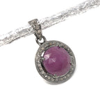 Sterling Silver Pink Sapphire Diamond Pendant, Gemstone Pendant, Pave Diamond Pendant, Natural Sapphire Gemstone Jewelry, Gifts for Her