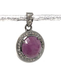 Sterling Silver Pink Sapphire Diamond Pendant, Gemstone Pendant, Pave Diamond Pendant, Natural Sapphire Gemstone Jewelry, Gifts for Her