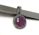 Sterling Silver Pink Sapphire Diamond Pendant, Gemstone Pendant, Pave Diamond Pendant, Natural Sapphire Gemstone Jewelry, Gifts for Her