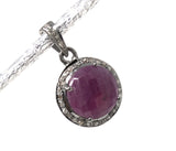 Sterling Silver Pink Sapphire Diamond Pendant, Gemstone Pendant, Pave Diamond Pendant, Natural Sapphire Gemstone Jewelry, Gifts for Her