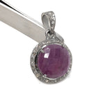 Sterling Silver Pink Sapphire Diamond Pendant, Gemstone Pendant, Pave Diamond Pendant, Natural Sapphire Gemstone Jewelry, Gifts for Her