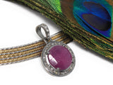 Sterling Silver Pink Sapphire Diamond Pendant, Gemstone Pendant, Pave Diamond Pendant, Natural Sapphire Gemstone Jewelry, Gifts for Her