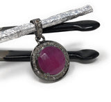 Sterling Silver Pink Sapphire Diamond Pendant, Gemstone Pendant, Pave Diamond Pendant, Natural Sapphire Gemstone Jewelry, Gifts for Her