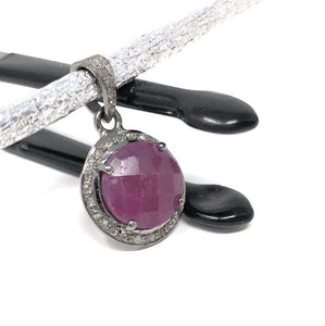 Sterling Silver Pink Sapphire Diamond Pendant, Gemstone Pendant, Pave Diamond Pendant, Natural Sapphire Gemstone Jewelry, Gifts for Her