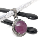 Sterling Silver Pink Sapphire Diamond Pendant, Gemstone Pendant, Pave Diamond Pendant, Natural Sapphire Gemstone Jewelry, Gifts for Her