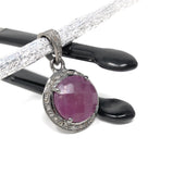 Sterling Silver Pink Sapphire Diamond Pendant, Gemstone Pendant, Pave Diamond Pendant, Natural Sapphire Gemstone Jewelry, Gifts for Her