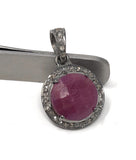 Sterling Silver Pink Sapphire Diamond Pendant, Gemstone Pendant, Pave Diamond Pendant, Natural Sapphire Gemstone Jewelry, Gifts for Her