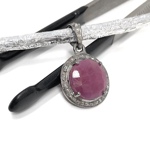 Sterling Silver Pink Sapphire Diamond Pendant, Gemstone Pendant, Pave Diamond Pendant, Natural Sapphire Gemstone Jewelry, Gifts for Her