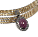 Spiritual Pink Sapphire Gemstone Pendant, Silver Pave Diamond Pendant, Heart Chakra Healing Crystal Jewelry, September Birthstone Jewelry