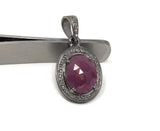 Spiritual Pink Sapphire Gemstone Pendant, Silver Pave Diamond Pendant, Heart Chakra Healing Crystal Jewelry, September Birthstone Jewelry