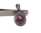 Spiritual Pink Sapphire Gemstone Pendant, Silver Pave Diamond Pendant, Heart Chakra Healing Crystal Jewelry, September Birthstone Jewelry