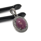 Spiritual Pink Sapphire Gemstone Pendant, Silver Pave Diamond Pendant, Heart Chakra Healing Crystal Jewelry, September Birthstone Jewelry