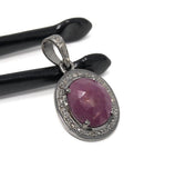 Spiritual Pink Sapphire Gemstone Pendant, Silver Pave Diamond Pendant, Heart Chakra Healing Crystal Jewelry, September Birthstone Jewelry