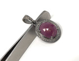 Spiritual Pink Sapphire Gemstone Pendant, Silver Pave Diamond Pendant, Heart Chakra Healing Crystal Jewelry, September Birthstone Jewelry
