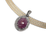 Spiritual Pink Sapphire Gemstone Pendant, Silver Pave Diamond Pendant, Heart Chakra Healing Crystal Jewelry, September Birthstone Jewelry