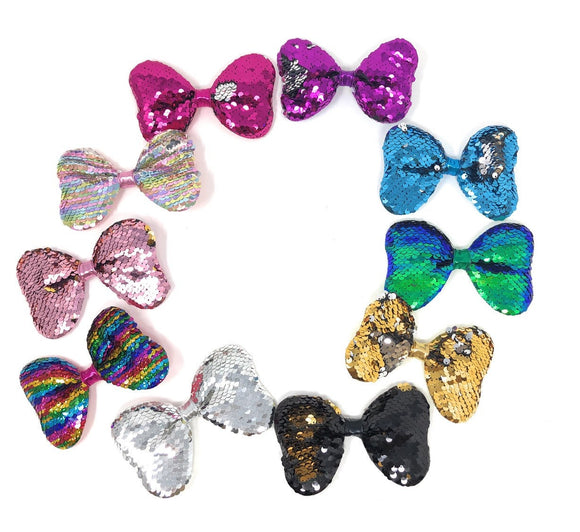 Reversible Sequin Bow Hair Clips, Hair Bow With Alligator Clips, Colorful Rainbow Sequins Hair Bow Kids Girl Barrette Hair Accessories, 1 Pc